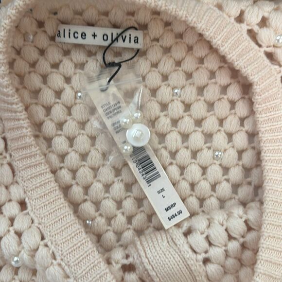 Alice + Olivia Cream Pearl Cardigan Wool‎ Large - Picture 5 of 6